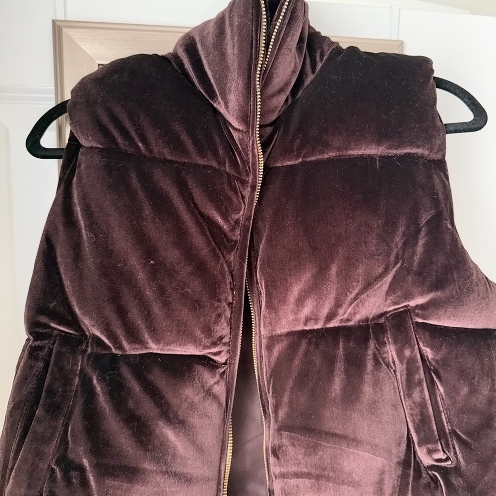 Francesca’s Brown Velvet Puffer Vest - Women's Quilted Zip Front